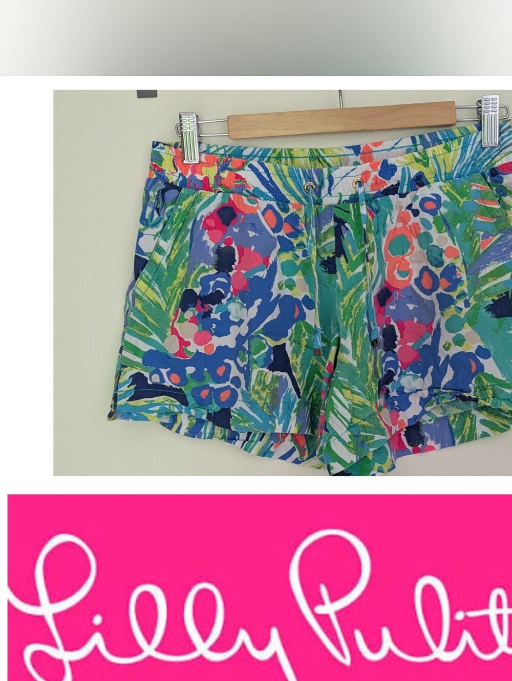 Lilly Pulitzer Katia Pink & Yellow Printed Drawstring Shorts Size Small